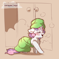 Size: 1200x1200 | Tagged: safe, artist:cold-blooded-twilight, sweetie belle, pony, unicorn, g4, blushing, cute, diasweetes, eyes closed, female, filly, foal, horn, open mouth, open smile, shower, signature, smiling, solo, towel, towel on head, wet