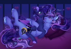 Size: 3300x2300 | Tagged: safe, artist:roselord, princess luna, oc, oc:azure night, alicorn, pony, unicorn, g4, azuna, canon x oc, chest fluff, commission, duo, fluffy, high res, ych result