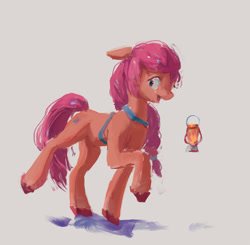 Size: 1880x1842 | Tagged: safe, artist:inkhooves, sunny starscout, earth pony, pony, g5, female, floppy ears, gray background, lantern, mare, simple background, solo