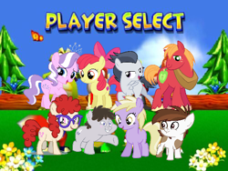 Size: 500x375 | Tagged: safe, edit, apple bloom, big macintosh, diamond tiara, dinky hooves, pipsqueak, rumble, truffle shuffle, twist, butterfly, earth pony, pegasus, pony, unicorn, g4, adorabloom, apple bloom's bow, banjo kazooie, banjo the bear, bow, bumper the badger, colt, conker the squirrel, cute, diamondbetes, diddy kong, diddy kong racing, dinkabetes, female, filly, foal, glasses, hair bow, jewelry, krunch the kremling, log, macabetes, male, nintendo, nintendo 64, one of these things is not like the others, pipsy the mouse, player select, rumblebetes, squeakabetes, stallion, tiara, timber the tiger, tiptup the turtle, trufflebetes, twistabetes