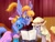 Size: 2048x1536 | Tagged: source needed, useless source url, safe, artist:power of justice!sans, cloud kicker, flurry, minuette, earth pony, pegasus, pony, unicorn, g4, hearth's warming eve (episode), clothes, crown, dress, earth pony tribe, flying, hearth's warming eve, jewelry, pegasus tribe, read, regalia, rehearsal, spread wings, stage, trio, unicorn tribe, wings