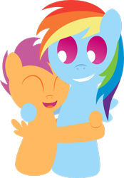 Size: 2043x2934 | Tagged: safe, artist:daringdashie, rainbow dash, scootaloo, pegasus, pony, g4, duo, duo female, eyes closed, female, filly, foal, high res, hug, mare, scootalove, siblings, simple background, sisters, transparent background, wings