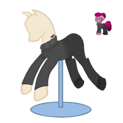 Size: 1607x1607 | Tagged: safe, artist:artiststr, pinkie pie, earth pony, pony, pony town, g4, the last laugh, clothes, collar, fashion, mannequin, pants, pinkamena diane pie, pullover, shoes, simple background, solo, the yellow feather, theyellowfeather, transparent background