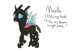Size: 1500x1000 | Tagged: safe, artist:mightyshockwave, oc, oc only, oc:maxilla, changeling, changeling oc, concerned, frown, insect wings, pink changeling, raised hoof, simple background, solo, spread wings, white background, wings