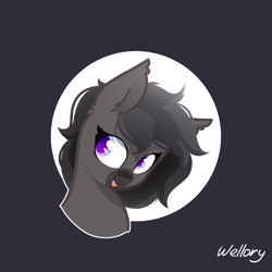Size: 1000x1000 | Tagged: safe, artist:wellory, oc, oc only, unnamed oc, bat pony, pony, bat pony oc, black background, bust, cute, female, mare, ocbetes, open mouth, open smile, signature, simple background, smiling, solo