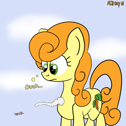 Size: 2000x2000 | Tagged: safe, artist:dafiltafish, carrot top, golden harvest, earth pony, pony, g4, a-10 thunderbolt ii, atg 2022, big pony, explosion, giant pony, high res, macro, newbie artist training grounds, simple background, solo, text