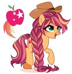 Size: 1256x1279 | Tagged: safe, artist:gihhbloonde, oc, earth pony, pony, female, hat, magical lesbian spawn, mare, offspring, parent:applejack, parent:sunny starscout, parents:sunnyjack, simple background, solo, transparent background
