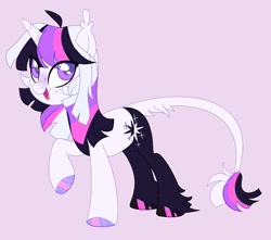 Size: 1405x1243 | Tagged: safe, artist:owlity, twilight sparkle, pony, unicorn, g4, alternate design, female, looking at you, open mouth, open smile, raised hoof, simple background, smiling, solo, unicorn twilight