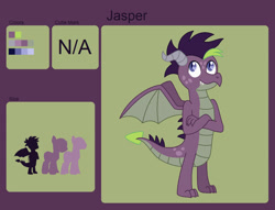 Size: 1280x980 | Tagged: safe, artist:miss-barker, oc, oc only, oc:jasper, dragon, crossed arms, male, offspring, parent:spike, parent:unnamed oc, parents:canon x oc, reference sheet, solo