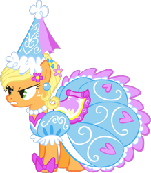 Size: 808x924 | Tagged: safe, applejack, earth pony, pony, g4, look before you sleep, angry, beautiful, bow, clothes, cute, dress, ear piercing, flower, flower in hair, froufrou glittery lacy outfit, glare, gritted teeth, hat, hennin, jackabetes, jewelry, necklace, piercing, pretty, princess, princess applejack, simple background, solo, teeth, transparent background