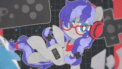 Size: 1280x720 | Tagged: safe, artist:lexiedraw, oc, oc only, oc:cinnabyte, earth pony, pony, 60 fps, animated, headphones, looking at you, one eye closed, smiling, solo, webm, wink