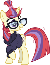 Size: 3000x3866 | Tagged: safe, artist:ambassad0r, artist:cloudy glow, moondancer, pony, unicorn, g4, .ai available, clothes, female, glasses, high res, mare, raised hoof, simple background, solo, sweater, transparent background, vector