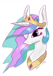 Size: 1240x1754 | Tagged: safe, artist:qp97458303, princess celestia, alicorn, pony, g4, bust, female, horn, jewelry, mare, portrait, regalia, simple background, solo, white background