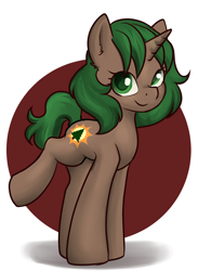 Size: 1610x2200 | Tagged: safe, artist:dumbwoofer, oc, oc:pine shine, pony, unicorn, ear fluff, female, looking at you, mare, raised leg, simple background, smiling, smiling at you, solo