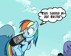 Size: 640x505 | Tagged: safe, artist:panzerknacker73, edit, edited screencap, screencap, rainbow dash, pegasus, pony, g4, 20% cooler, cloud, deep fried meme, female, jetpack, meme, sky, sky background, solo, thought bubble, wings