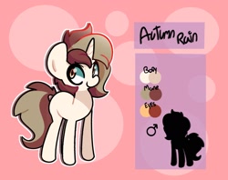 Size: 1800x1428 | Tagged: safe, artist:kindakismet, oc, oc only, oc:autumn rain, pony, unicorn, circle background, color palette, commission, horn, looking at you, male, outline, pink background, simple background, solo, stallion