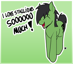 Size: 1424x1244 | Tagged: safe, artist:sefastpone, oc, oc only, oc:anon stallion, earth pony, pony, abstract background, digital art, implied gay, jumping, male, speech bubble, stallion, yelling