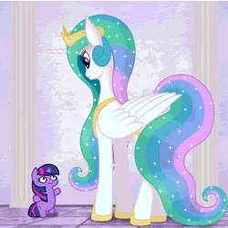 Size: 2000x2000 | Tagged: safe, artist:xodok, princess celestia, twilight sparkle, alicorn, pony, unicorn, series:ponyashnost, g4, animated, bipedal, breakdancing, crown, dancing, eye contact, female, gif, high res, hoof shoes, horn, jewelry, looking at each other, looking at someone, looking down, looking up, mare, meme, peytral, regalia, size difference, smiling, squatpony, twiggie, wings