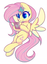 Size: 2312x3132 | Tagged: safe, artist:wavecipher, fluttershy, pegasus, pony, g4, cute, female, game boy, high res, mare, shyabetes, simple background, solo, spread wings, white background, wings, ych example, your character here