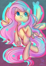 Size: 2480x3508 | Tagged: safe, artist:wavecipher, fluttershy, pegasus, pony, g4, chromatic aberration, cute, female, high res, mare, shyabetes, solo, underhoof