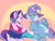 Size: 2048x1536 | Tagged: safe, artist:darkdoubloon, starlight glimmer, trixie, pony, unicorn, g4, bisexual pride flag, brooch, cape, clothes, duo, hat, jewelry, looking at you, pride, pride flag, smiling, smiling at you, transgender pride flag, trixie's brooch, trixie's cape, trixie's hat