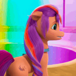 Size: 600x600 | Tagged: safe, screencap, sunny starscout, earth pony, pony, g5, my little pony: make your mark, my little pony: make your mark chapter 1, spoiler:my little pony: make your mark, animated, butt, cropped, female, gif, i watch it for the ears, mane stripe sunny, mare, plot, solo