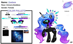 Size: 5460x3291 | Tagged: safe, artist:princessmoonsilver, oc, oc only, oc:zeabos, pony, unicorn, base used, ethereal mane, galaxy mane, goddess, reference sheet, simple background, solo, transparent background