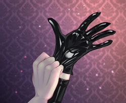 Size: 2324x1902 | Tagged: safe, artist:transfaled, octavia melody, earth pony, anthro, g4, bodysuit, catsuit, clothes, dominatrix, dressing, female, gloves, latex, latex gloves, latex suit, solo