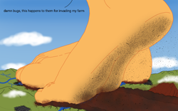 Size: 1280x800 | Tagged: safe, artist:az12lol, applejack, earth pony, anthro, plantigrade anthro, g4, big feet, crush fetish, crushed, crushing, feet, female, fetish, foot fetish, foot focus, giantess, goddess, macro, soles, solo