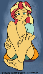 Size: 543x928 | Tagged: safe, artist:burning-heart-brony, edit, sunset shimmer, human, equestria girls, g4, 2020, ask, barefoot, cropped, feet, female, fetish, foot fetish, foot focus, solo, wiggling toes