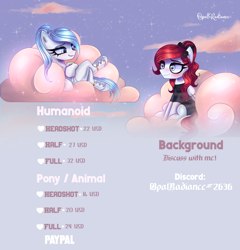 Size: 7000x7300 | Tagged: safe, artist:opal_radiance, pegasus, pony, absurd resolution, advertisement, commission info, duo, duo female, female