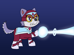 Size: 1600x1200 | Tagged: safe, artist:platinumdrop, dog, g4, everest (paw patrol), freeze spell, gradient background, magic, masked matter-horn costume, paw patrol, power ponies, request, simple background, solo