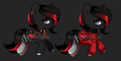 Size: 487x248 | Tagged: safe, artist:dammmnation, oc, oc only, bat pony, pony, bat pony oc, bat wings, black background, clothes, duo, ear piercing, earring, jewelry, piercing, simple background, smiling, wings