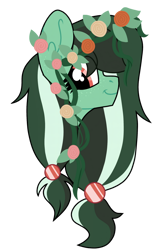 Size: 726x1100 | Tagged: safe, artist:moonert, oc, oc only, earth pony, pony, bust, eyelashes, female, floral head wreath, flower, mare, simple background, smiling, solo, transparent background