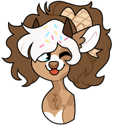 Size: 1280x1327 | Tagged: safe, artist:dilfistic, oc, oc only, pony, :p, horns, one eye closed, simple background, tongue out, transparent background, wink