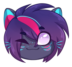 Size: 659x617 | Tagged: safe, artist:purplegrim40, oc, oc only, cat, cat pony, original species, pony, bust, commission, one eye closed, simple background, smiling, transparent background, wink, ych result