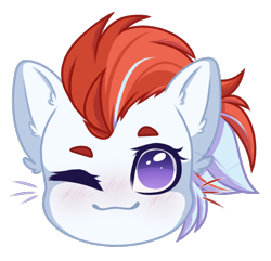 Size: 694x670 | Tagged: safe, artist:purplegrim40, oc, oc only, earth pony, pony, bust, commission, ear fluff, earth pony oc, one eye closed, simple background, smiling, transparent background, wink, ych result