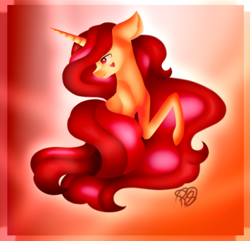 Size: 853x823 | Tagged: safe, artist:prettyshinegp, oc, oc only, pony, unicorn, abstract background, bust, female, horn, mare, signature, solo, unicorn oc