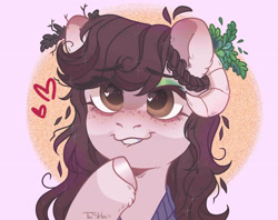 Size: 2749x2182 | Tagged: safe, artist:tohanah, oc, oc only, pony, braid, bust, clothes, female, heart, heart eyes, high res, horns, lip bite, mare, thinking, wingding eyes