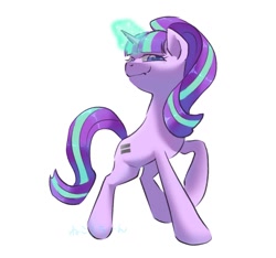 Size: 1200x1125 | Tagged: safe, artist:yukkuri_yu_yu, starlight glimmer, pony, unicorn, g4, equal cutie mark, female, glowing, glowing horn, horn, looking at you, magic, magic aura, mare, raised hoof, s5 starlight, simple background, solo, white background
