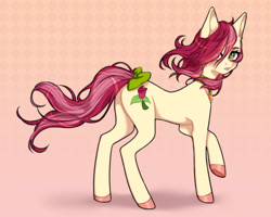 Size: 1500x1200 | Tagged: safe, artist:takic, roseluck, earth pony, pony, g4, bow, collar, commission, commissioner:doom9454, cute, pet tag, pony pet, rosepet, solo, tail, tail bow, windswept mane