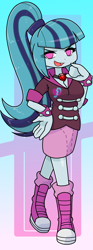 Size: 740x2000 | Tagged: safe, artist:batipin, sonata dusk, human, equestria girls, g4, my little pony equestria girls: rainbow rocks, breasts, busty sonata dusk, cleavage, clothes, converse, female, looking at you, no pupils, open mouth, shoes, skirt, sneakers, solo
