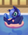 Size: 1778x2247 | Tagged: safe, artist:dusthiel, princess luna, alicorn, pony, atg 2022, female, filly, inner tube, solo, stuck, swimming pool, woona, younger