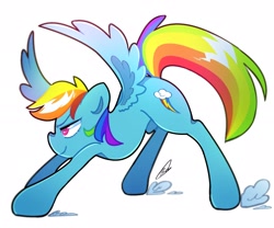 Size: 2180x1818 | Tagged: safe, artist:haichiroo, rainbow dash, pegasus, pony, g4, simple background, smiling, solo, spread wings, white background, wings