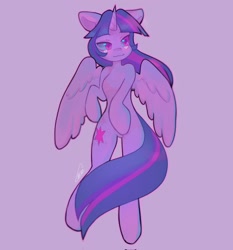 Size: 1905x2048 | Tagged: safe, artist:haichiroo, twilight sparkle, alicorn, semi-anthro, g4, arm hooves, blushing, smiling, solo, spread wings, twilight sparkle (alicorn), wings