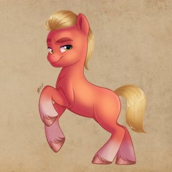 Size: 3189x3189 | Tagged: safe, artist:haruh_ink, sprout cloverleaf, earth pony, pony, g5, high res, looking at you, male, rearing, smiling, smiling at you, smug, solo, stallion, unshorn fetlocks