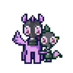 Size: 768x768 | Tagged: safe, artist:um89s, artist:ume89s, spike, twilight sparkle, alicorn, dragon, pony, g4, duo, duo male and female, female, horn, male, mare, pixel art, simple background, spread wings, twilight sparkle (alicorn), white background, wings
