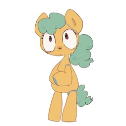 Size: 800x800 | Tagged: safe, artist:um89s, artist:ume89s, oc, oc only, earth pony, pony, bipedal, female, looking at you, mare, shrunken pupils, simple background, solo, stitches, white background