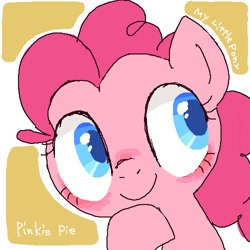 Size: 500x500 | Tagged: safe, artist:ume89s, artist:umodara89s, pinkie pie, earth pony, pony, g4, bust, female, looking away, mare, simple background, smiling, solo, white background