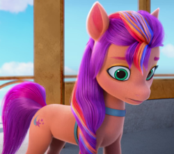 Size: 1120x990 | Tagged: safe, screencap, sunny starscout, earth pony, pony, g5, my little pony: make your mark, my little pony: make your mark chapter 1, spoiler:my little pony: make your mark, cropped, female, mane stripe sunny, mare, solo